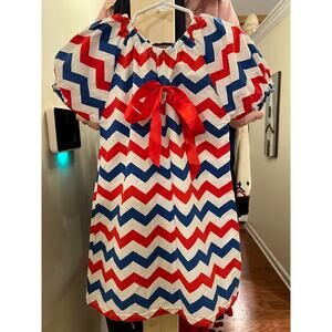 Girls Royal Gem Chevron Dress – Size 120 (Girl's 6/7) – Red, White, and Blue